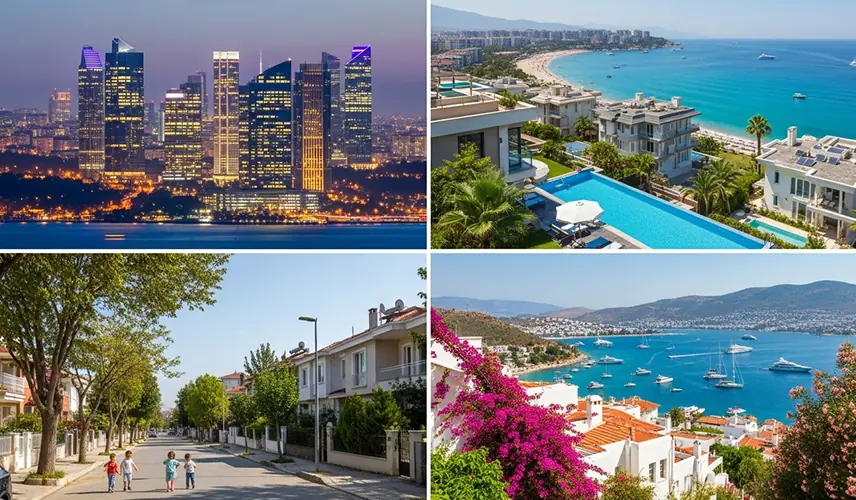 تصویر ترکیبی از شهرهای استانبول، آنتالیا، آنکارا و بدروم برای انتخاب محل خرید ملک در ترکیه
