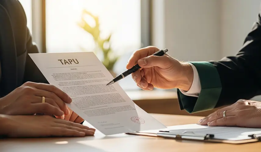 وکیل متخصص املاک در حال ارائه مشاوره حقوقی و بررسی سند تاپو برای تضمین امنیت معامله ملک در ترکیه