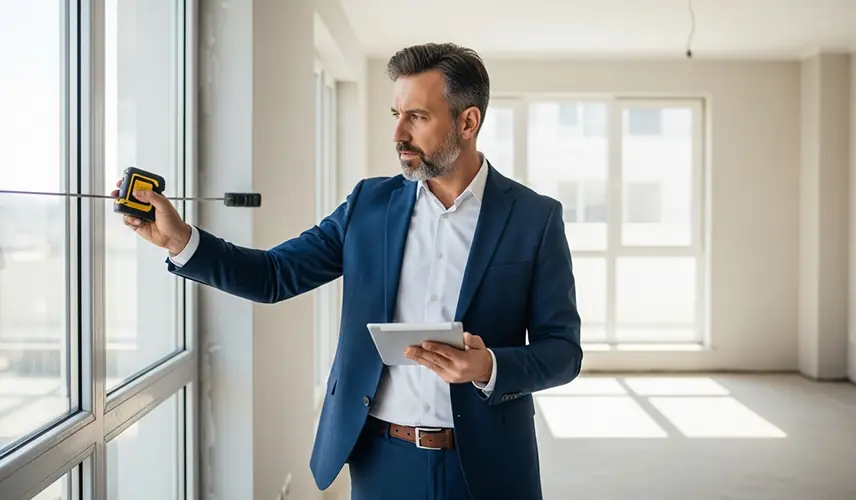 کارشناس رسمی در حال تهیه گزارش ارزیابی ملک (اکسپرتیز) برای تعیین ارزش واقعی آپارتمان در ترکیه