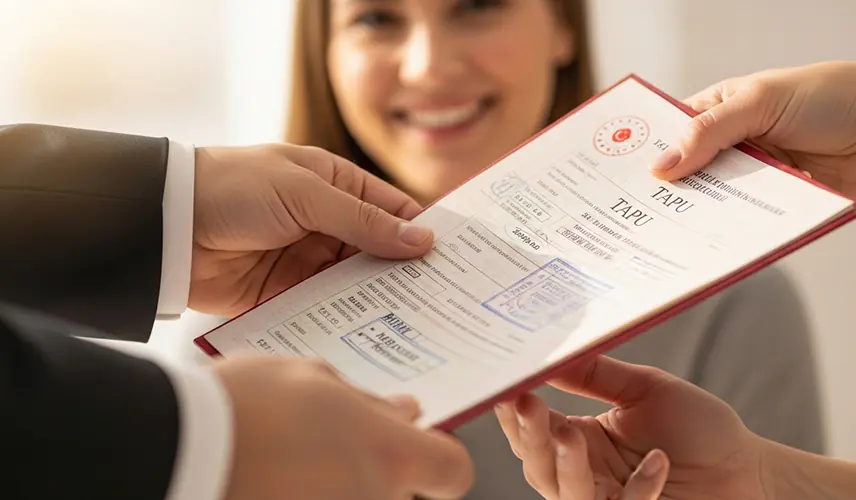 لحظه دریافت سند مالکیت رسمی (تاپو) توسط خریدار ملک در اداره ثبت اسناد ترکیه