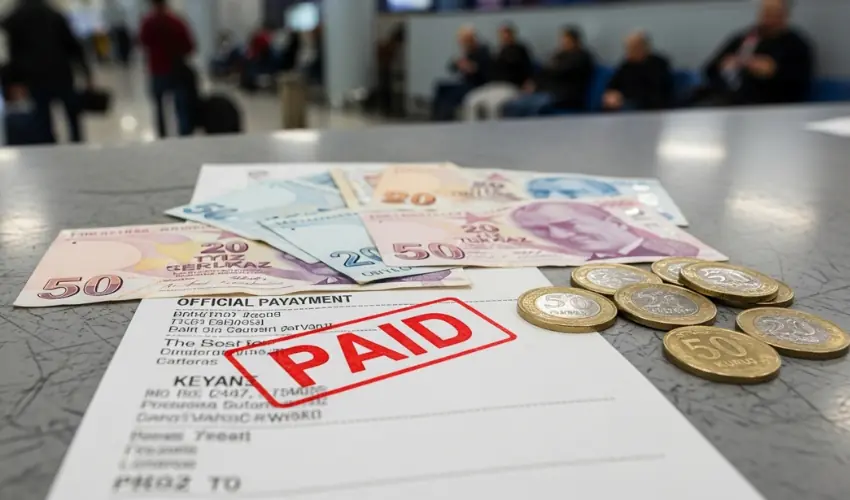 Payment of the illegal stay fine (Residence Permit Fee and administrative cost) at the Turkish airport.