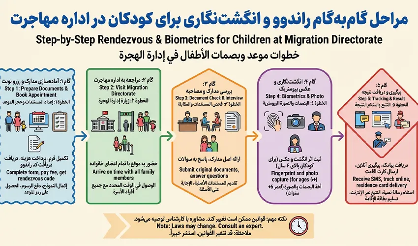 مراحل گام‌به‌گام راندوو و انگشت‌نگاری برای کودکان در اداره مهاجرت
